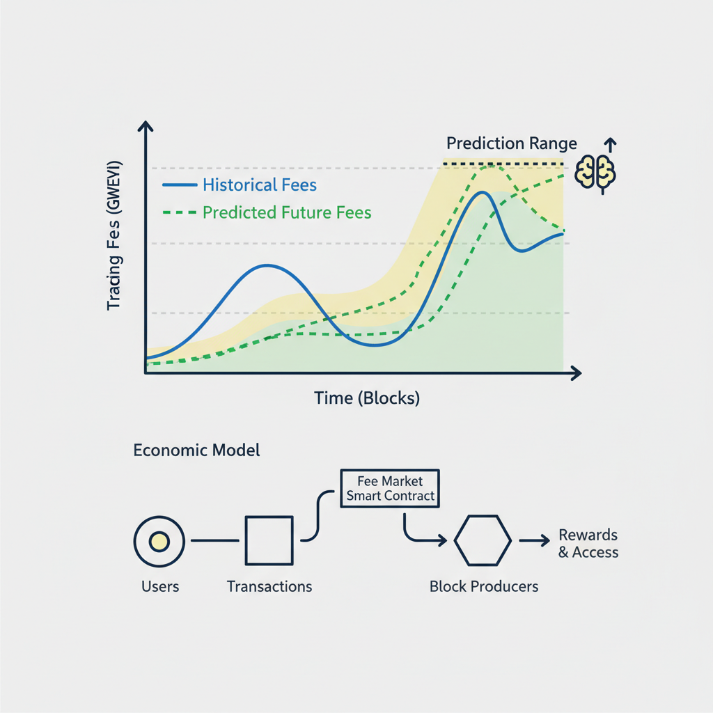 Custom blockchain fee market graph, prediction trading fees, economic model visualization