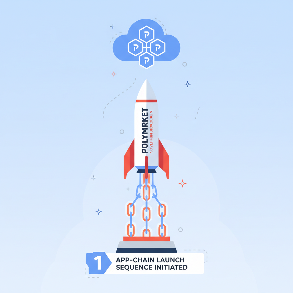 App-chain launch rocket, sovereign blockchain network, Polymarket POLY inspired