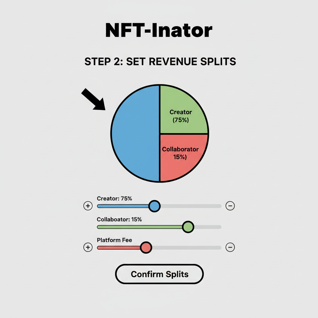 configuring percentage sliders for revenue splits in NFT-Inator, pie chart visualization, intuitive UI