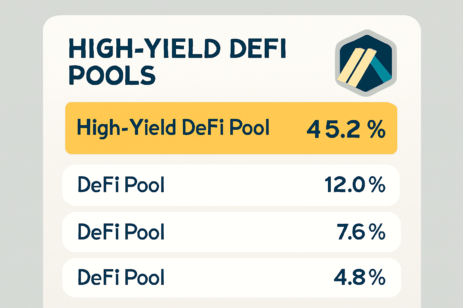 a digital dashboard with highlighted high-yield DeFi pools, APY numbers in bold, Arbitrum logo present