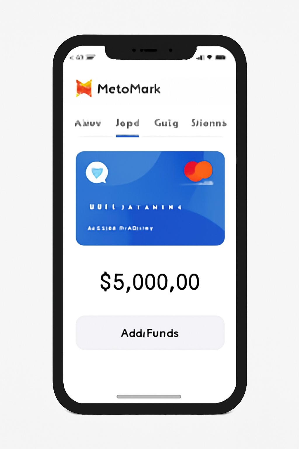 A smartphone displaying the MetaMask app with the 'Card' tab highlighted, modern UI, digital wallet interface.