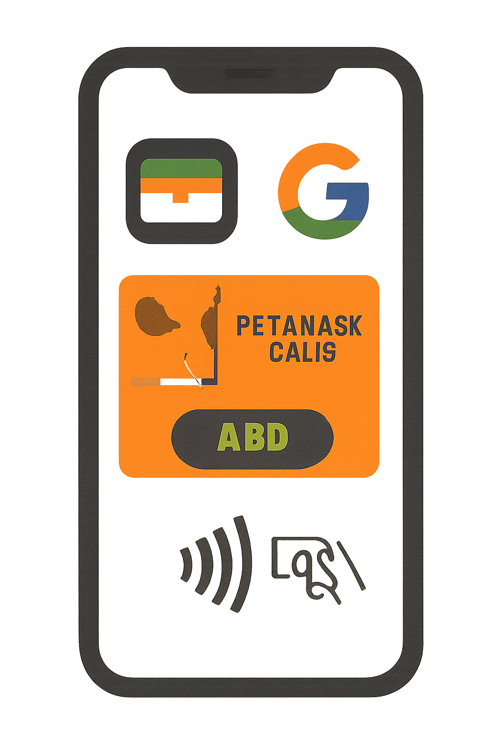 A smartphone with Apple Wallet and Google Wallet icons, showing the MetaMask Card being added, contactless payment symbols.