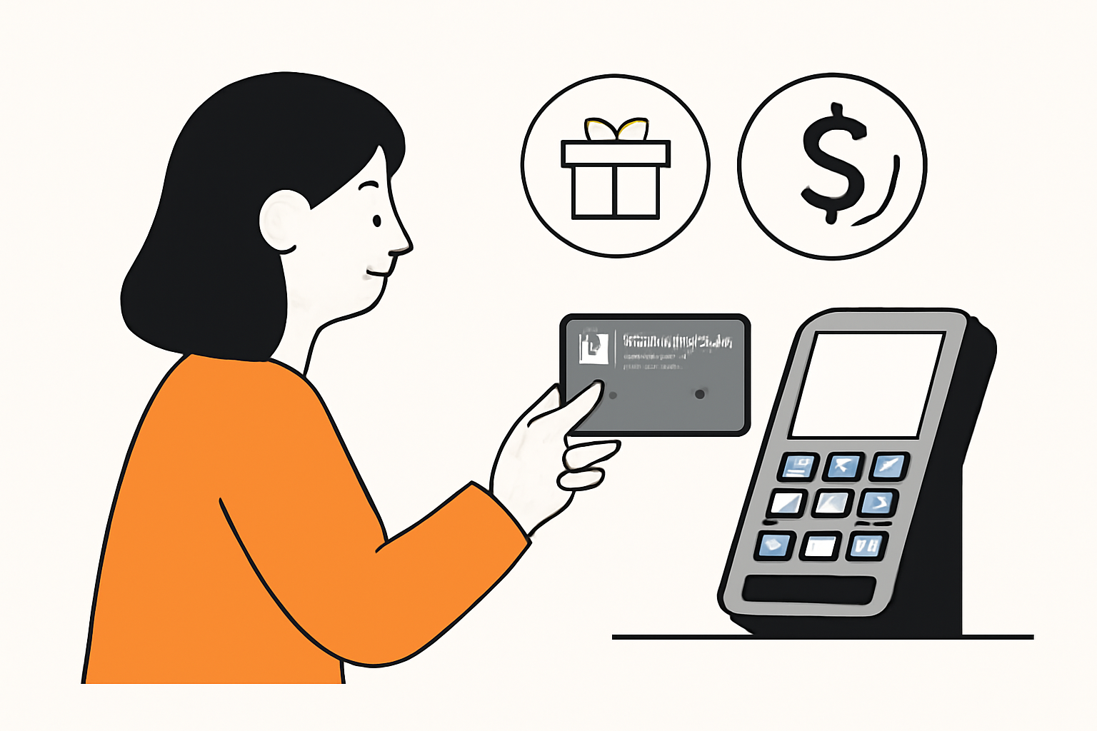 A shopper using the MetaMask Card at a store terminal, digital rewards and cashback icons floating above.