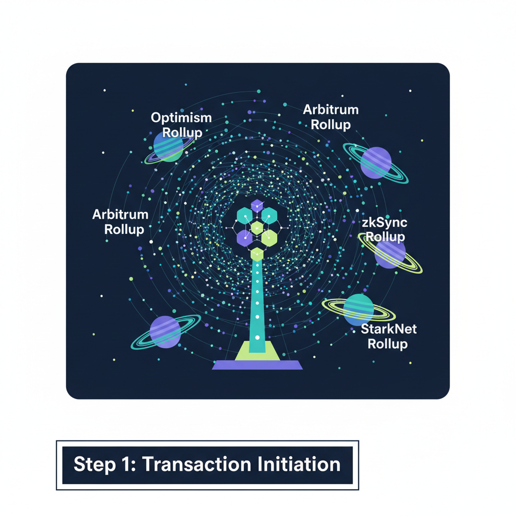 transaction bundle launching into expansive global mempool galaxy with rollup planets