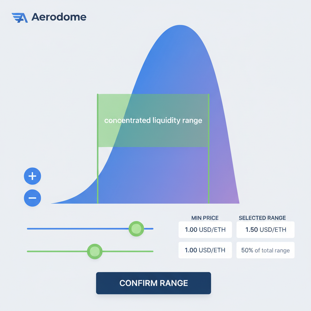 concentrated liquidity range selector on Aerodrome, price curve graph