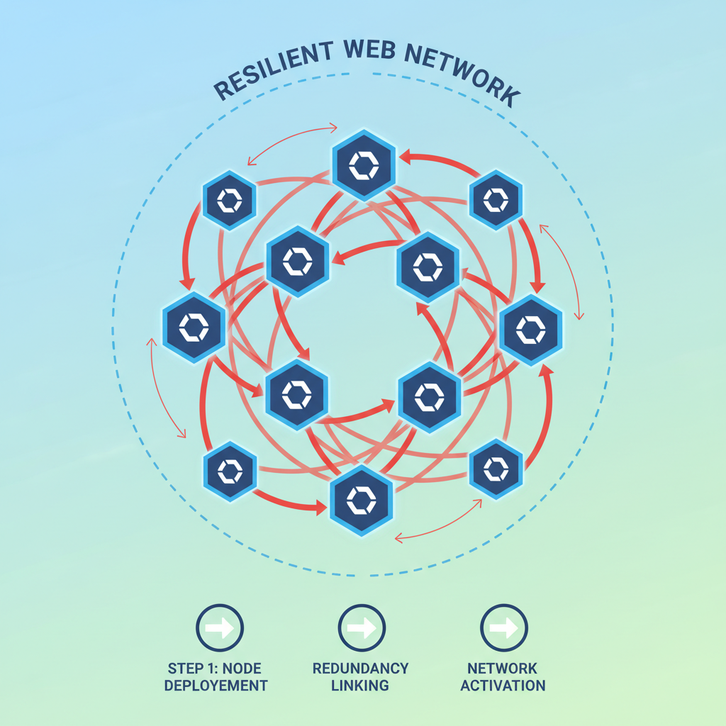interlinked oracle nodes with redundancy arrows forming resilient web network