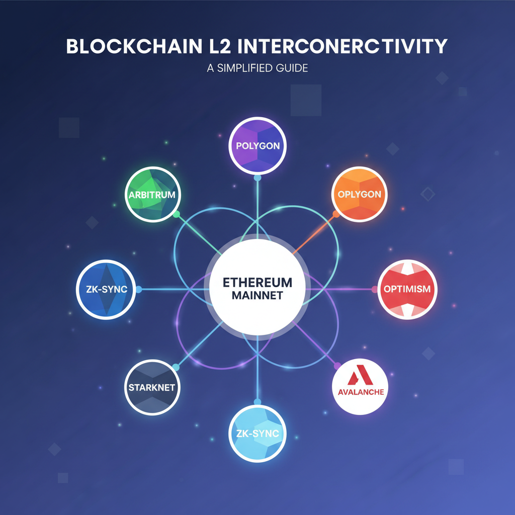 map of blockchain L2 networks like Arbitrum Polygon connected by glowing lines, no bridge icons