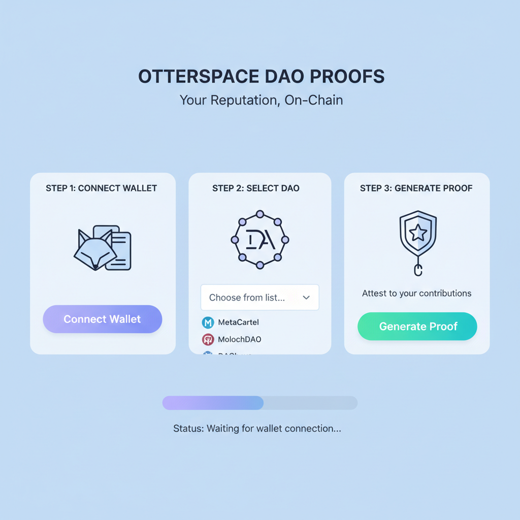 Web3 dashboard integrating Otterspace with DAO proofs, clean UI screenshot style