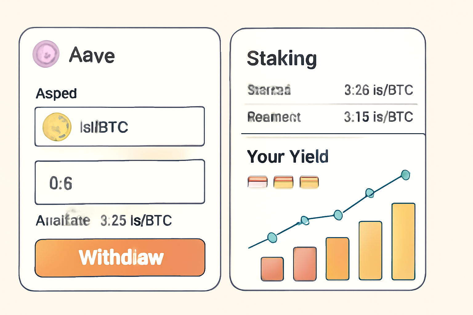 /imagine prompt: Aave withdraw screen with lstBTC, plus staking dashboard overlay, yield charts combining strategies --ar 16:9
