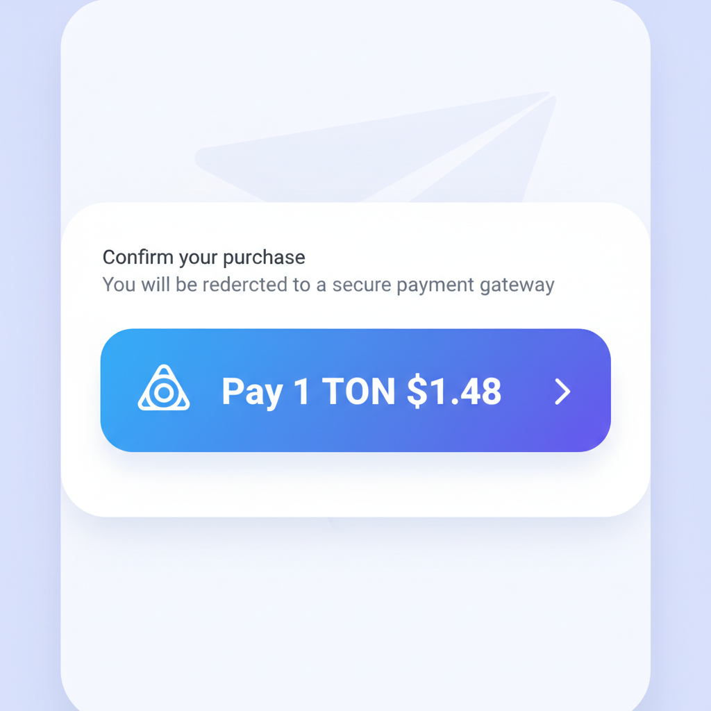 sleek payment button in Telegram Mini App interface showing 1 TON at $1.48 checkout