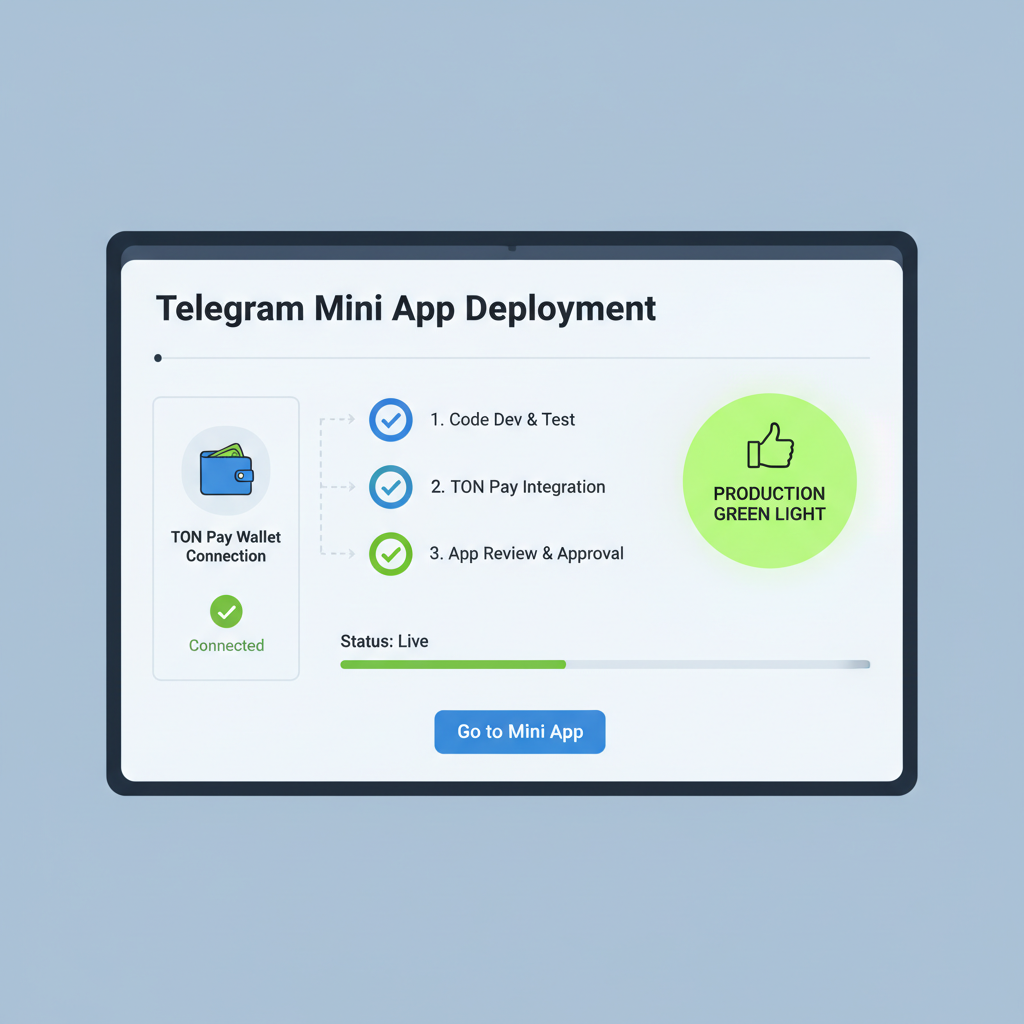 deployment dashboard for Telegram Mini App with TON Pay integration, production green light