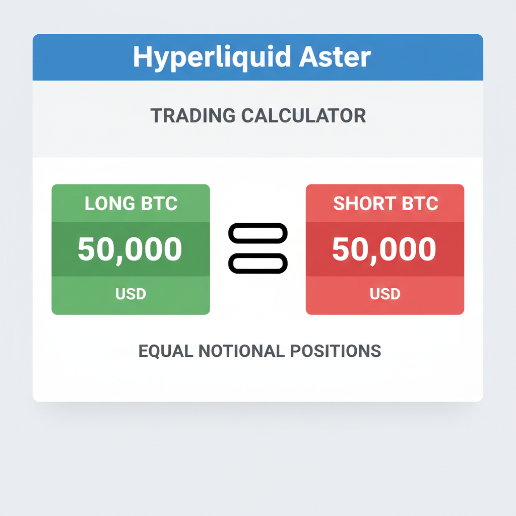 trading calculator screen equal notional long short BTC positions 50k USD Hyperliquid Aster
