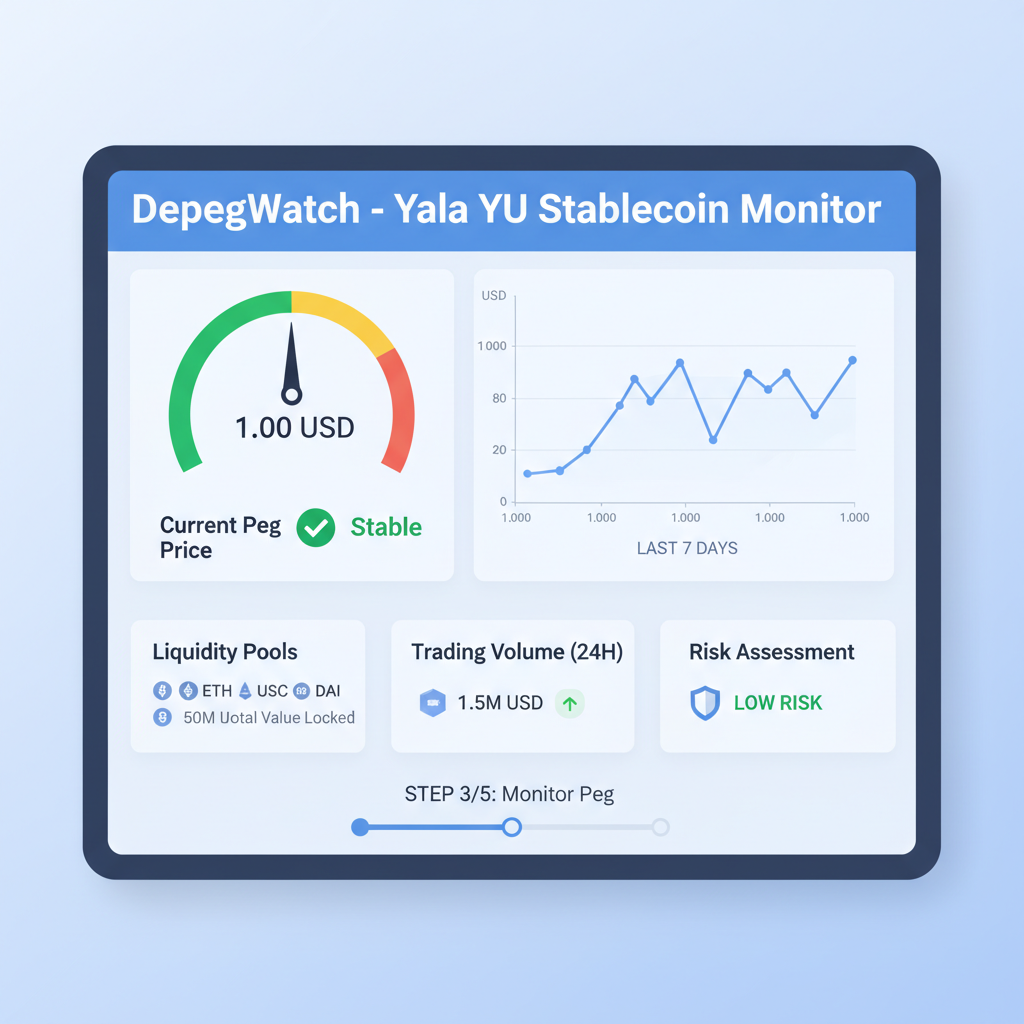 clean DeFi dashboard interface monitoring Yala YU stablecoin peg on DepegWatch platform