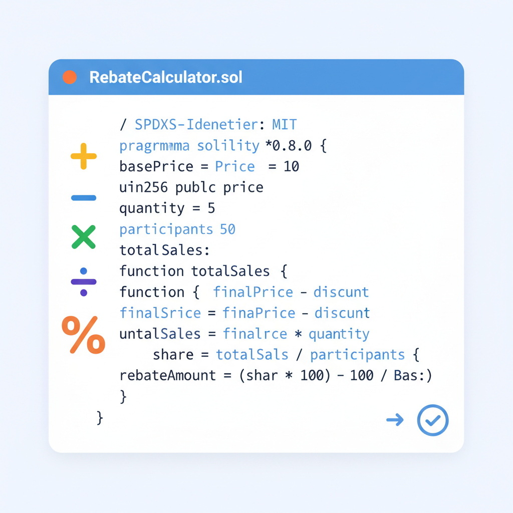 smart contract code snippet calculating rebates with math symbols
