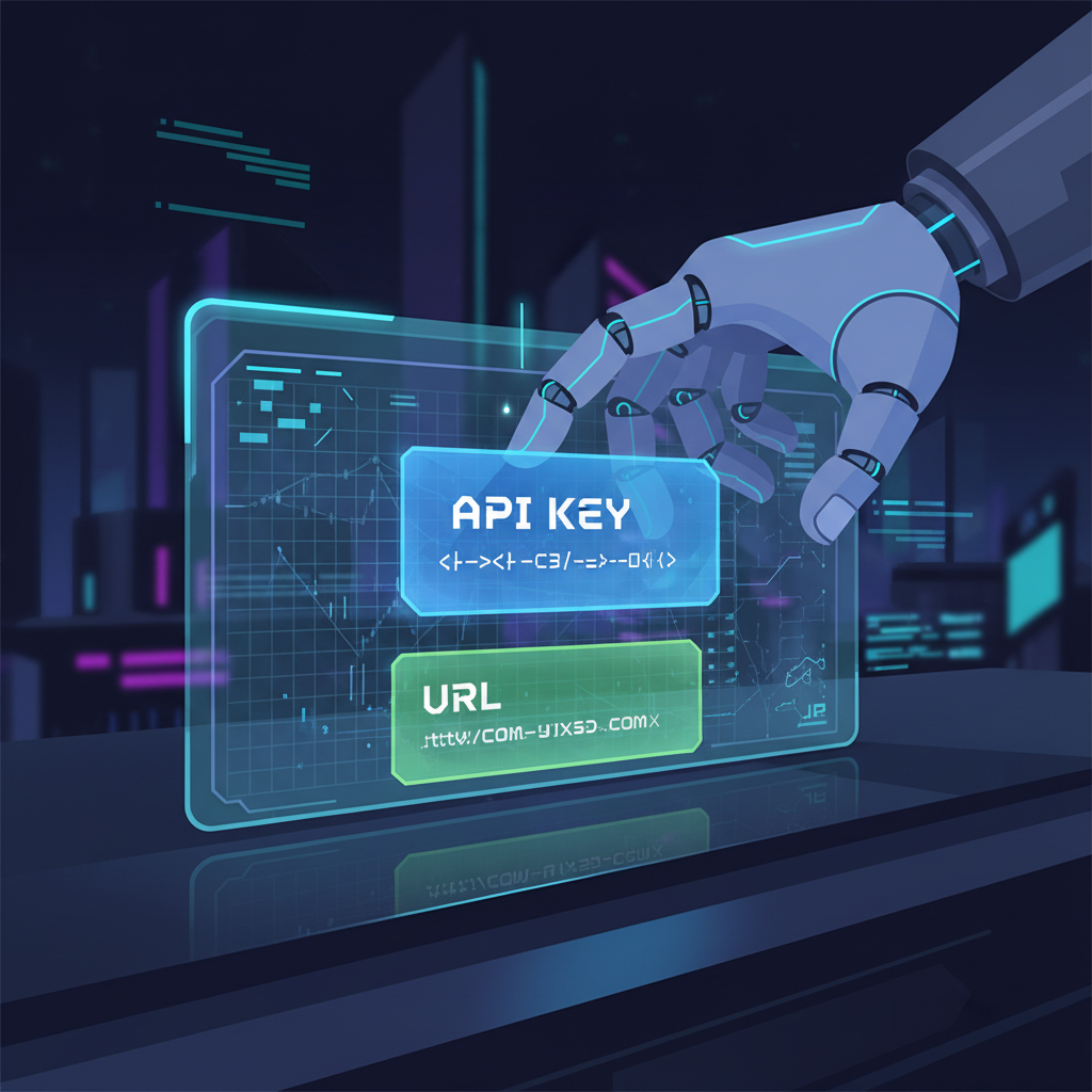 hand grabbing glowing API key and URL from coinbase console, holographic display, cyberpunk style